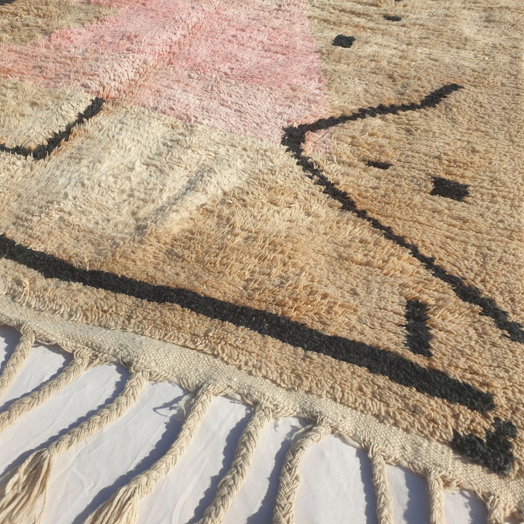 Samli - 6x9 Moroccan Rug - Sandy Beige Blush Boujaad Berber Tifinagh Script Handwoven Wool Carpet | 6'3"×9'8" Ft | 192×295 cm