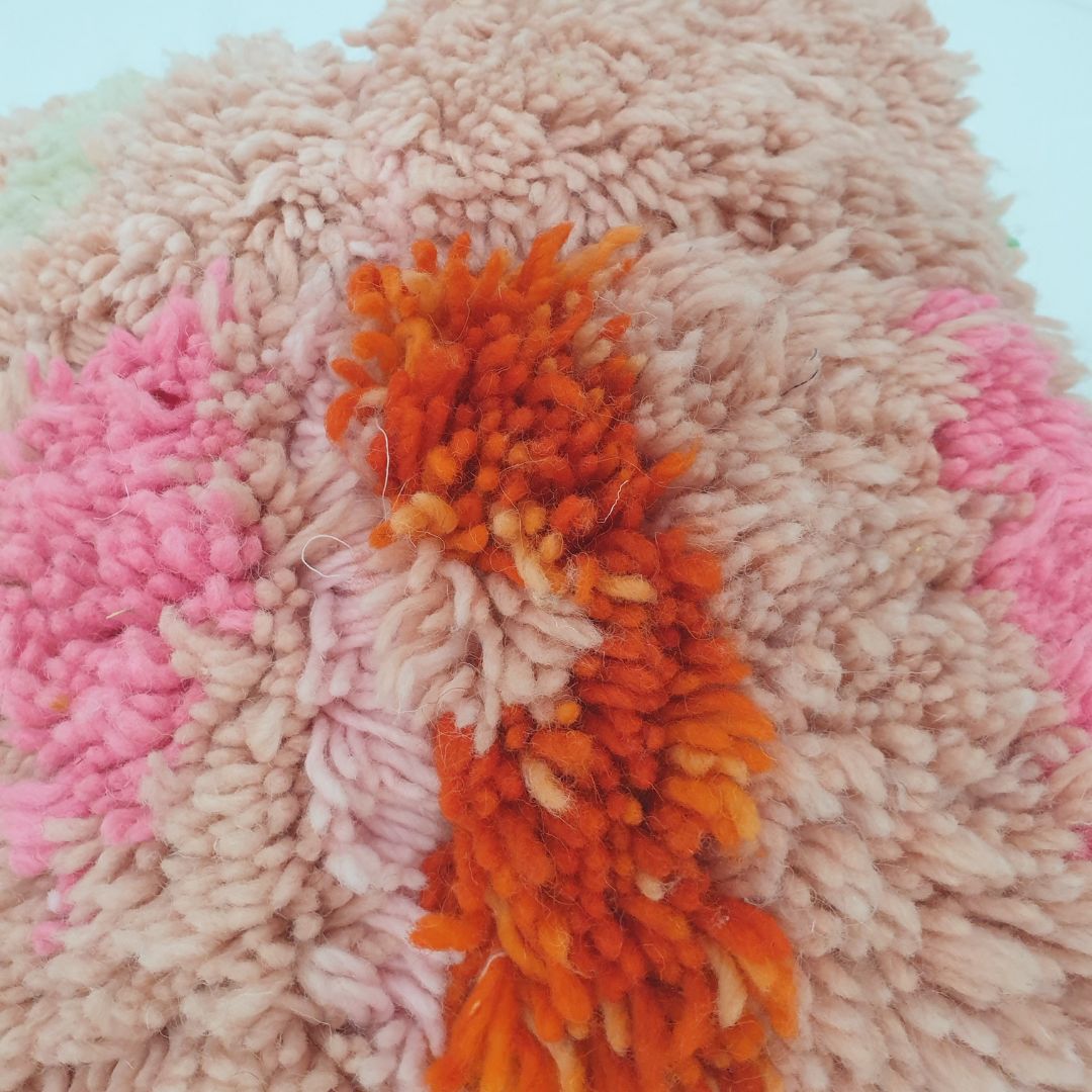 12x16 Shaggy Wool Cushion Cover - Beni Mrirt Peach Fiesta Glow | 40x30 cm - OunizZ
