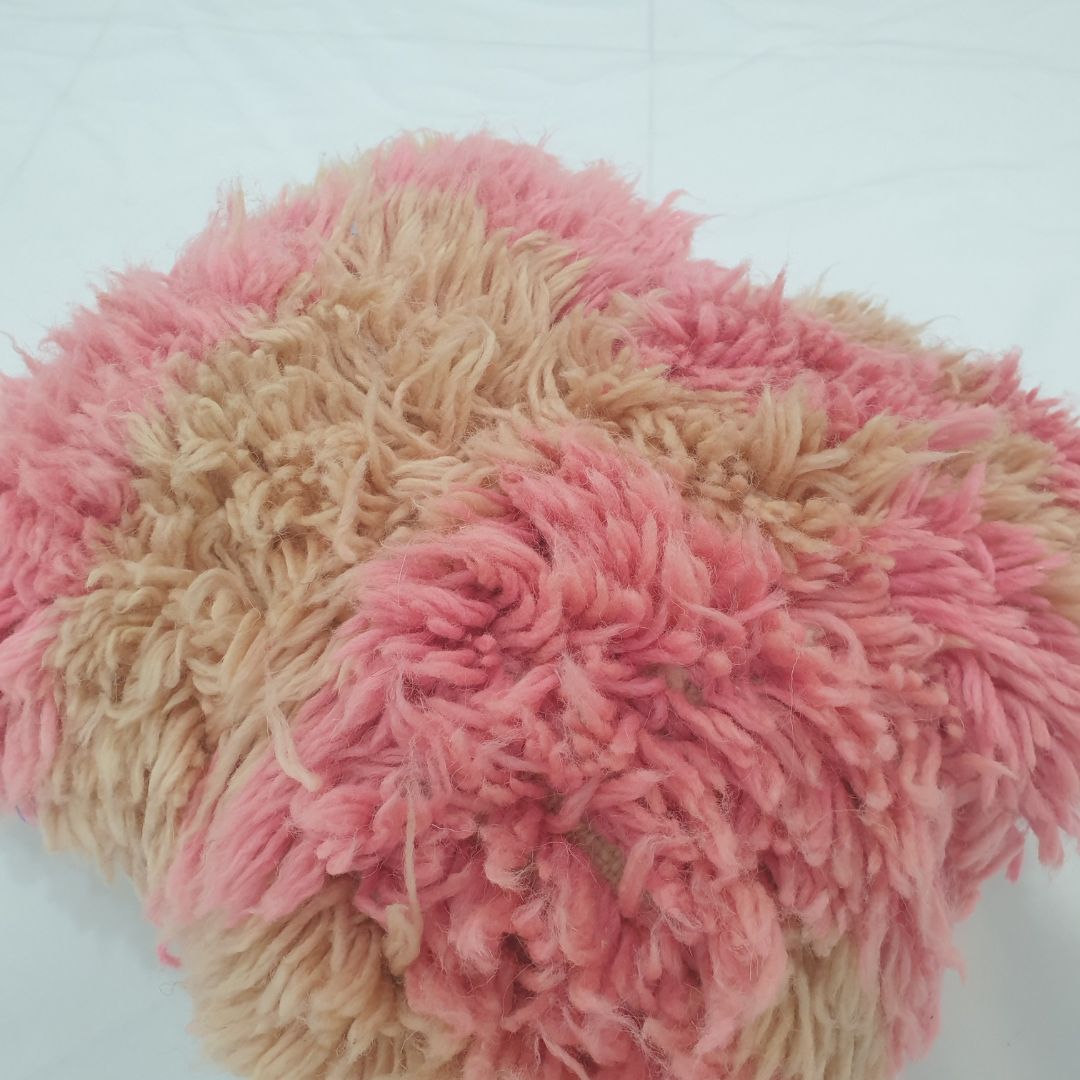 16x16 Shaggy Patchwork Wool Cushion Cover - Beni Mrirt Pink | 40x40 cm - OunizZ