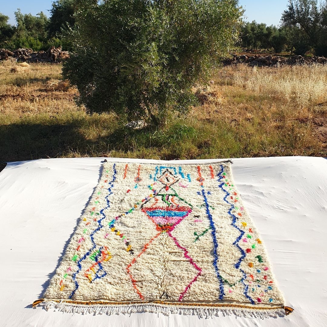 Bidwa - White Moroccan Rug 6x10 Berber Azilal | Authentic Handmade Living room Rug | 182x303 cm – 6x10 Ft - OunizZ