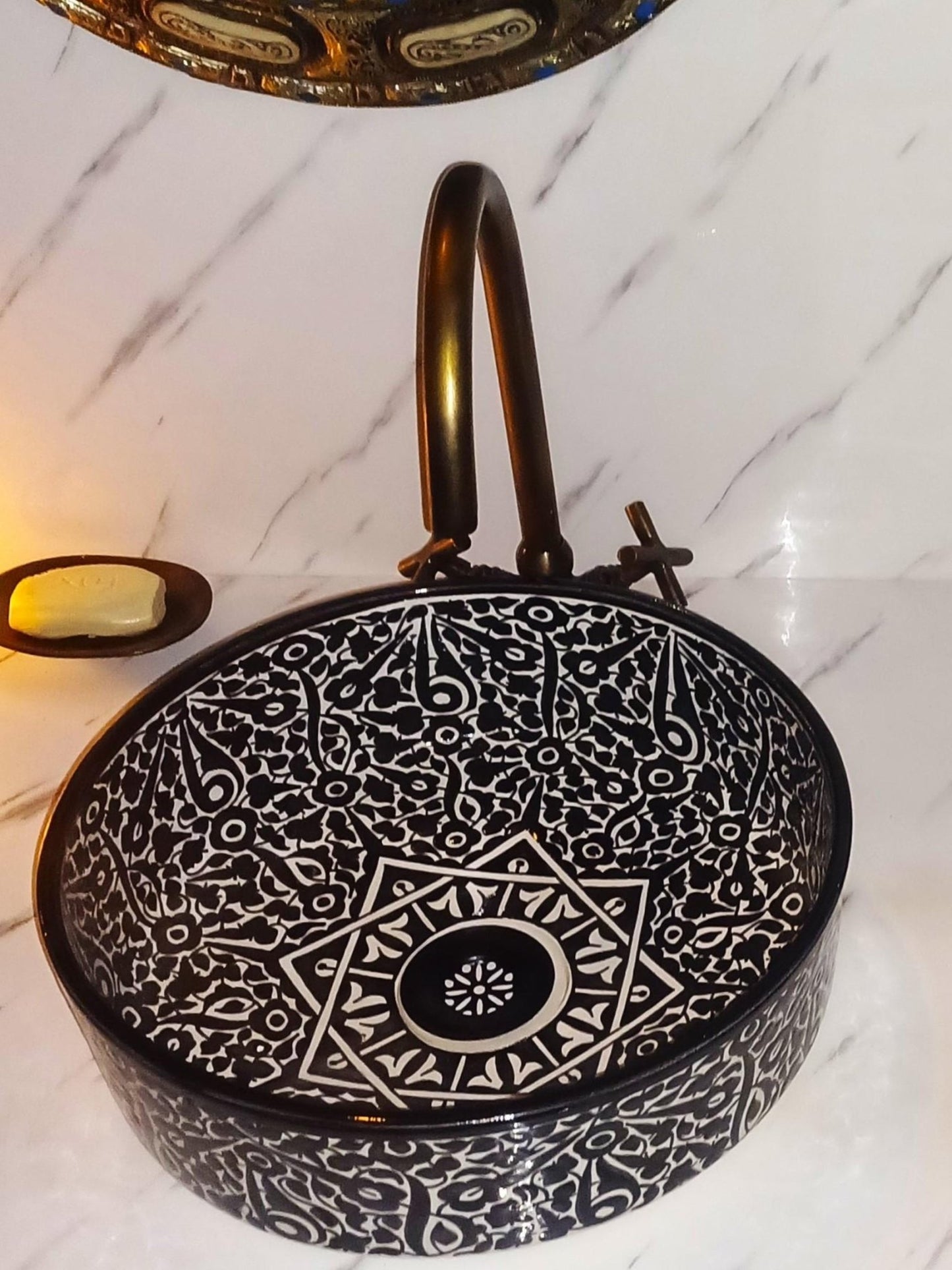 Birjdid - Black Handcrafted Round Bathroom Sink – Elegant, Customizable, and Lead - Free - (ETAFS) - OunizZ