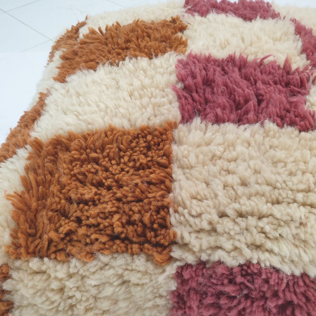 Boho Handmade Moroccan Pouf – Colorful Checkered Floor Cushion 24x24x8 inch | 60x60x20 cm - OunizZ