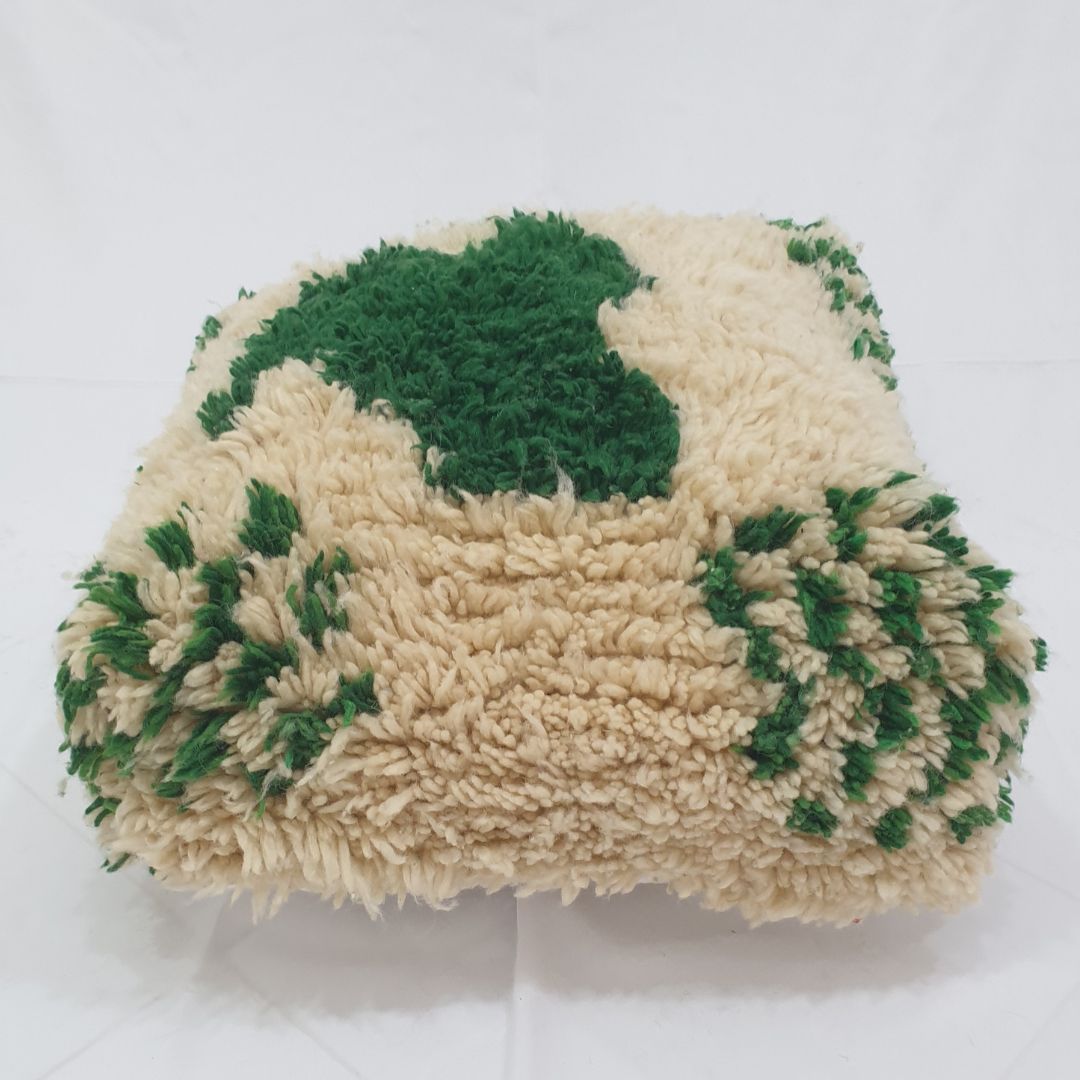 Calming Handwoven Beni Ourain Pouf – Green Abstract Floor Cushion 24x24x8 inch | 60x60x20 cm - OunizZ