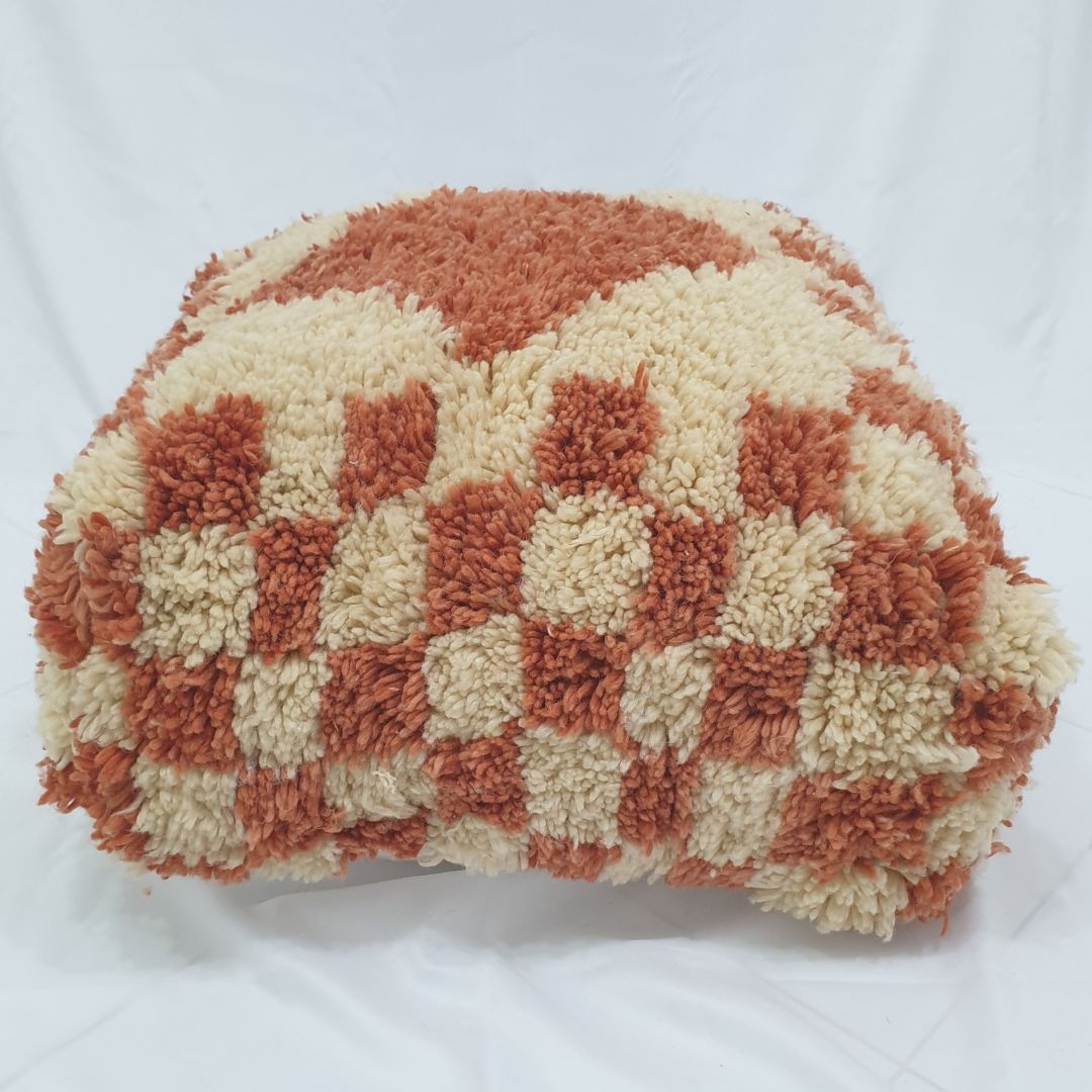 Classic Handwoven Beni Ourain Pouf – Terracotta Diamond Floor Cushion 24x24x8 inch | 60x60x20 cm - OunizZ