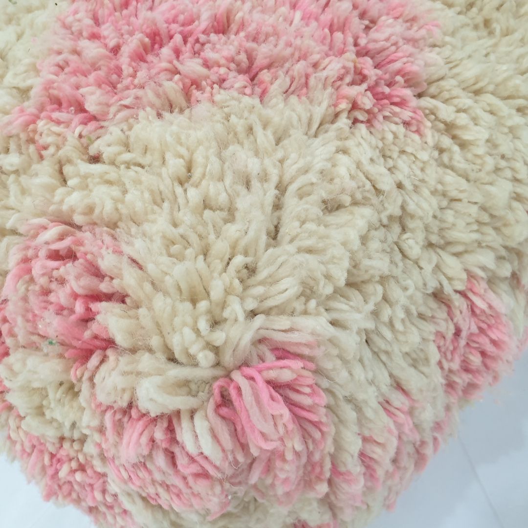 Cozy Handwoven Moroccan Pouf – Soft Pink Abstract Floor Cushion 24x24x8 inch | 60x60x20 cm - OunizZ