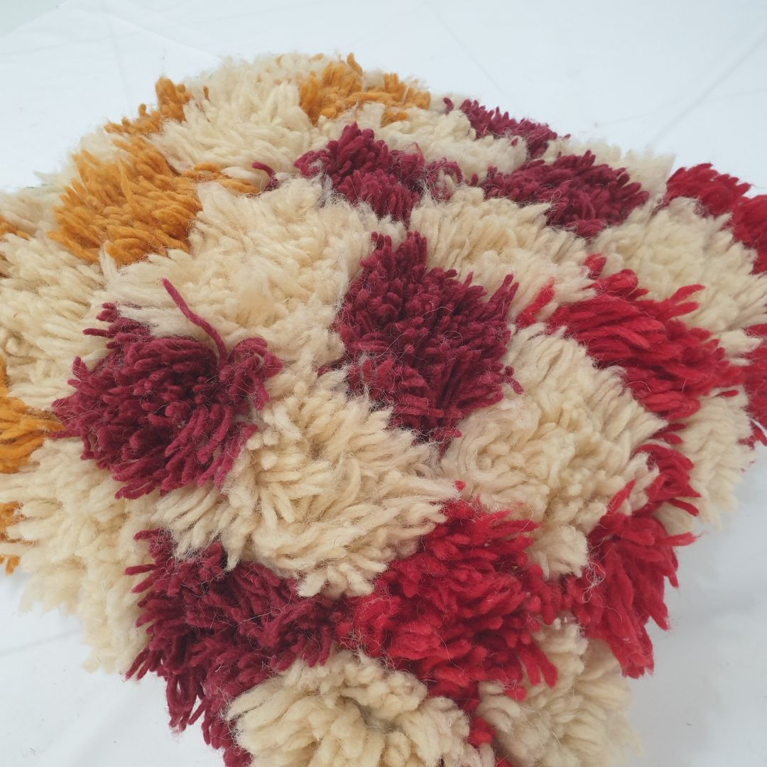 Cream Multicolor Moroccan Cushion Cover – Plush Beni Mrirt Glow 20x20 inches | 50x50 cm - OunizZ