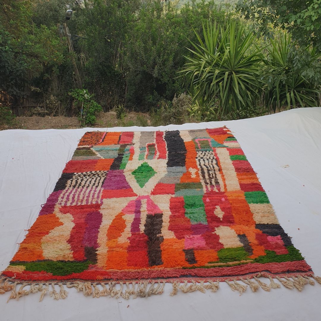 Dialra - 6x10 Moroccan Rug - Vibrant Red Diamond Boujad Berber Handwoven Carpet | 6'4"x10'2" Ft | 193x310 cm - OunizZ