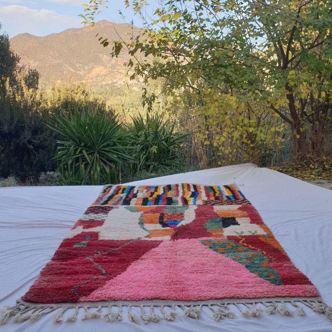 Dkana - Multicolored Berber Boujad 6x9 Moroccan Rug | Authentic handmade Moroccan Carpet | 6'17x9'97 Ft | 188x304 cm - OunizZ