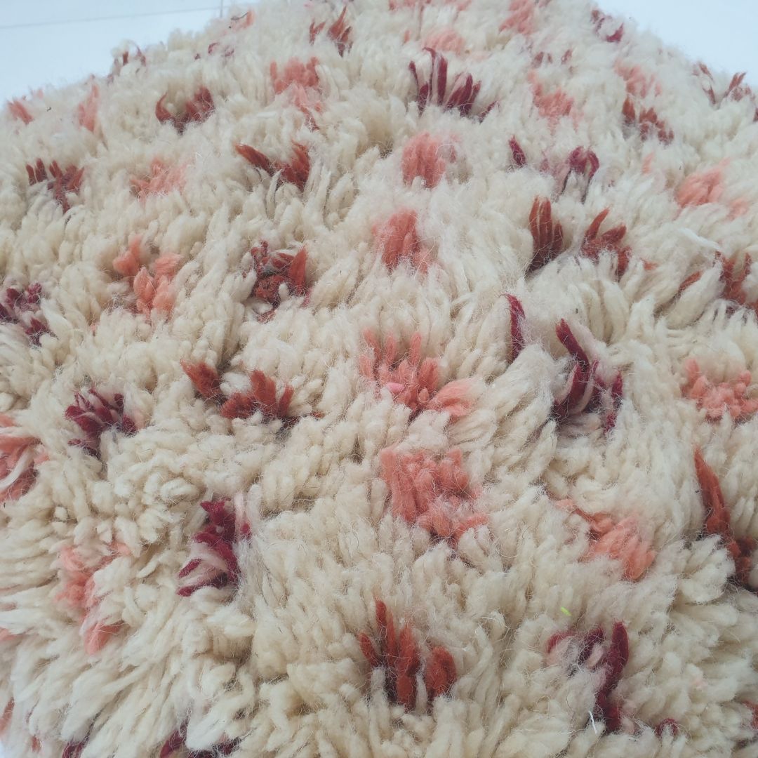 Dotted Shag Moroccan Wool Floor Cushion – Beige Plush Pouf 24x24x8 inch | 60x60x20 cm - OunizZ
