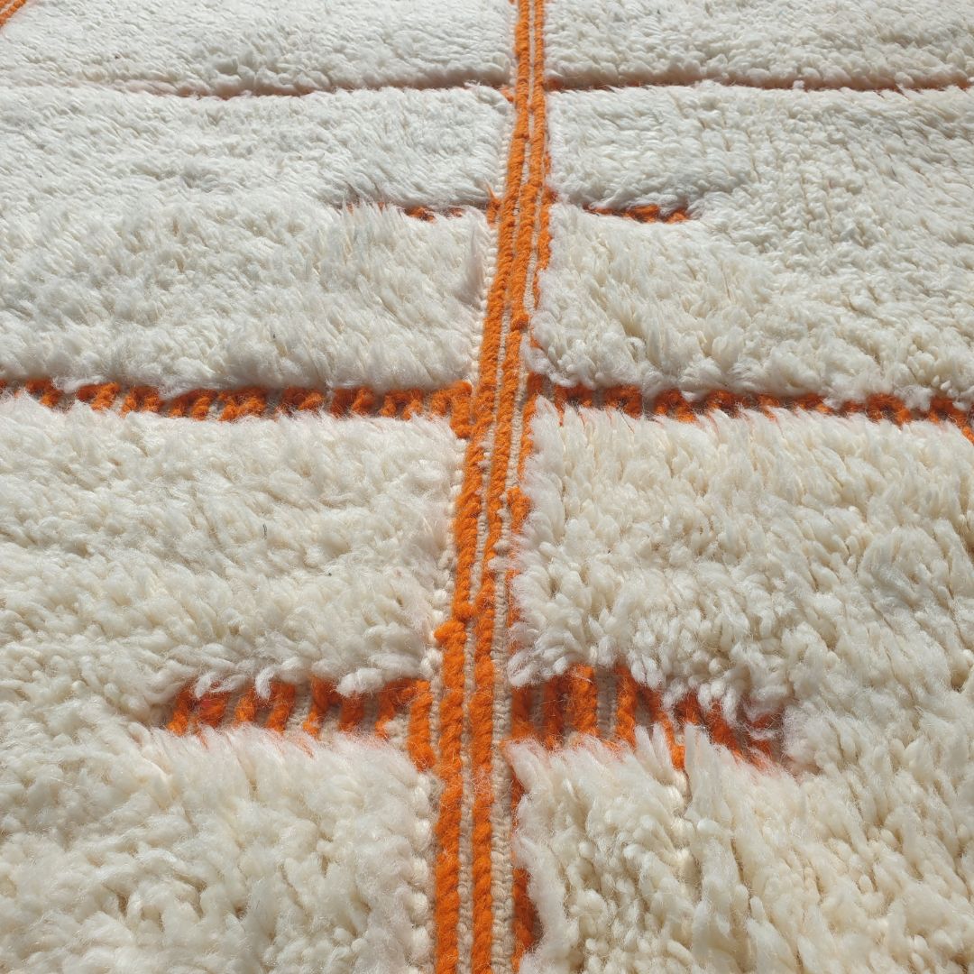 Doukla | Cream Orange Moroccan Rug 5x8 - Handmade Beni Ourain Wool Rug | 5'08x8'23 ft | 155x251 cm - OunizZ