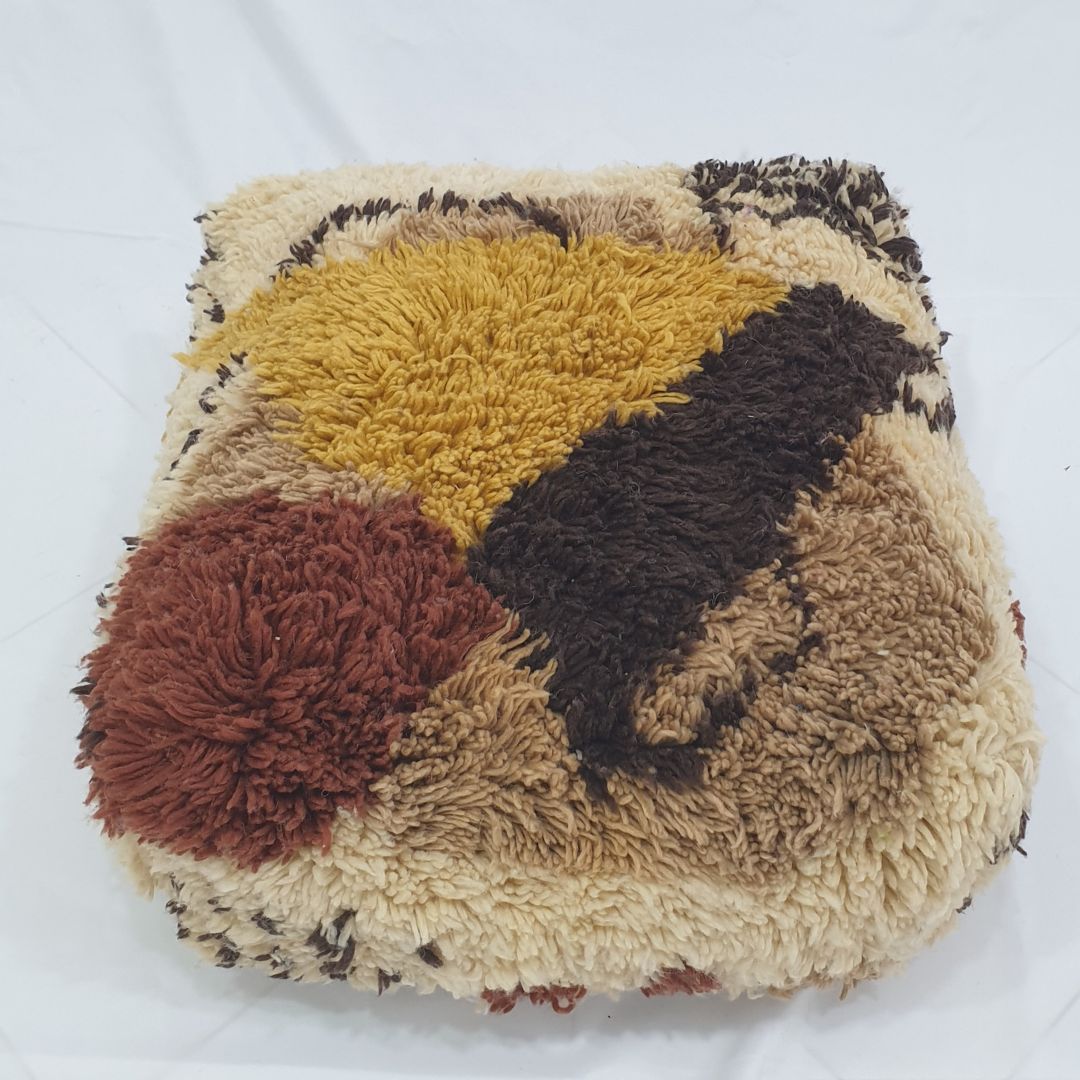 Earthy Handwoven Beni Ourain Pouf – Mustard Beige Floor Cushion 24x24x8 inch | 60x60x20 cm - OunizZ