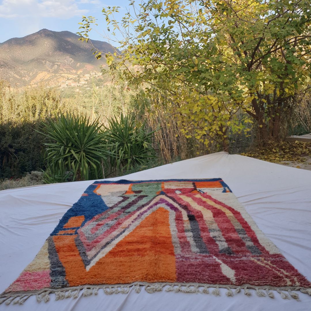 Ebama - Multicolored Berber Boujad 6x9 Moroccan Rug | Authentic handmade Moroccan Carpet | 6'89x9'68 Ft | 210x295 cm - OunizZ