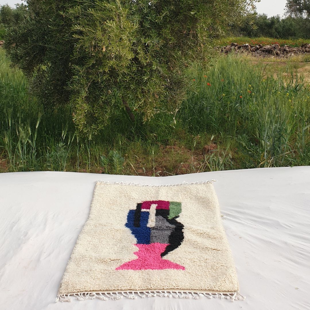 Fissala - Small Moroccan Rug 3x5 White Azilal | Authentic Handmade Berber Moroccan Bedroom Rug | 153x107 cm | 5x3'50 ft - OunizZ