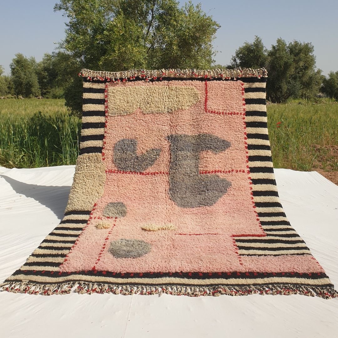Graoua - Pink 7x9 Moroccan Rug Beni Mrirt Luxurious Ultra Soft and Thick | Berber Handmade Wool Carpet | 7'05x9'78 Ft | 215x298 cm - OunizZ