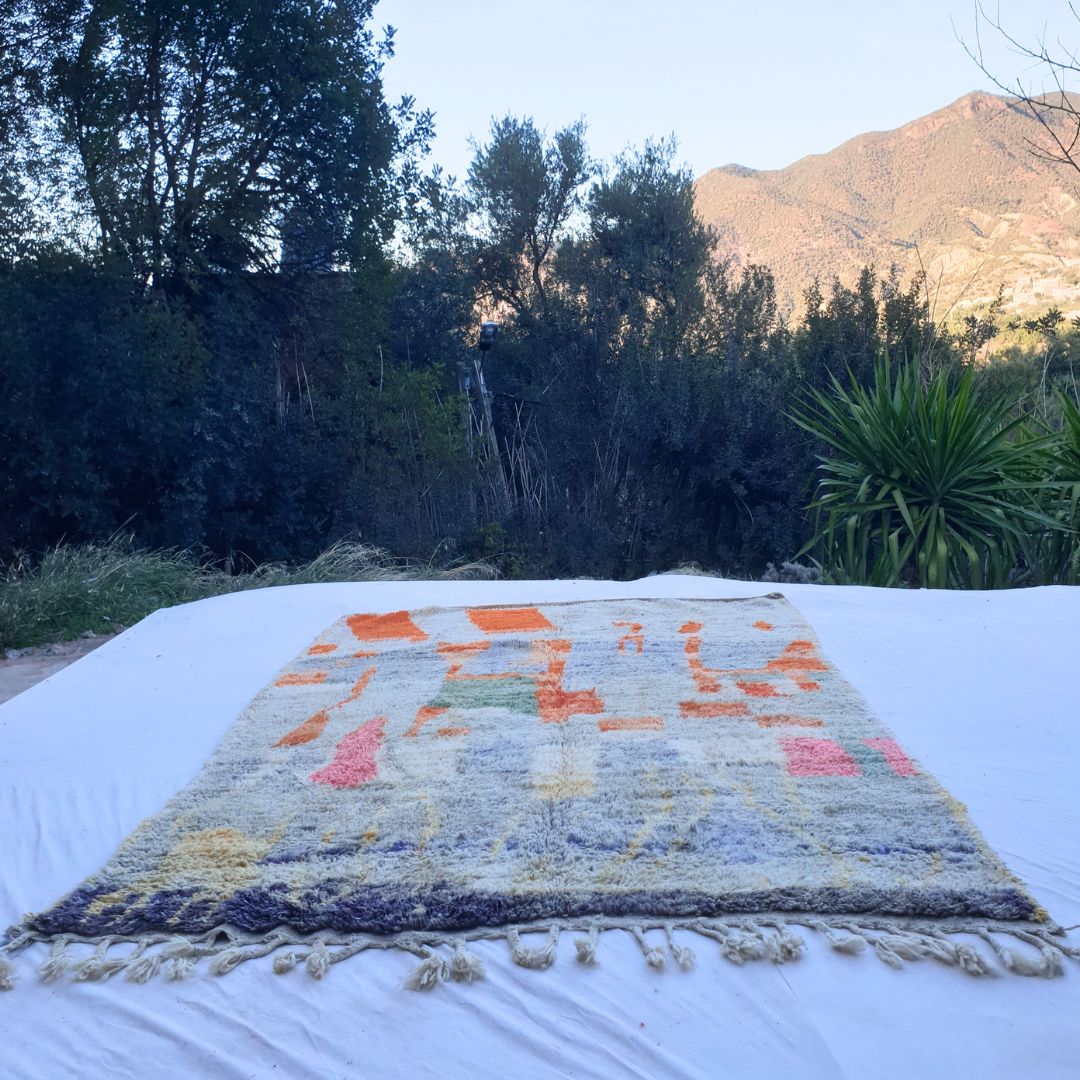 Hadmla - Light Blue & Orange Berber Moroccan Rug 6x10 | Authentic Boujad handmade Moroccan Carpet | 6'66x10'24 Ft | 203x312 cm - OunizZ