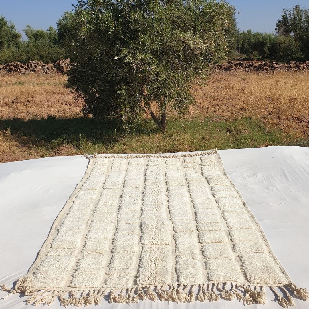 Haleeb | White Moroccan rug 6x9 Authentic Ultra Soft Beni Ourain | 6'66x9'64 Ft | 203x294 cm - OunizZ