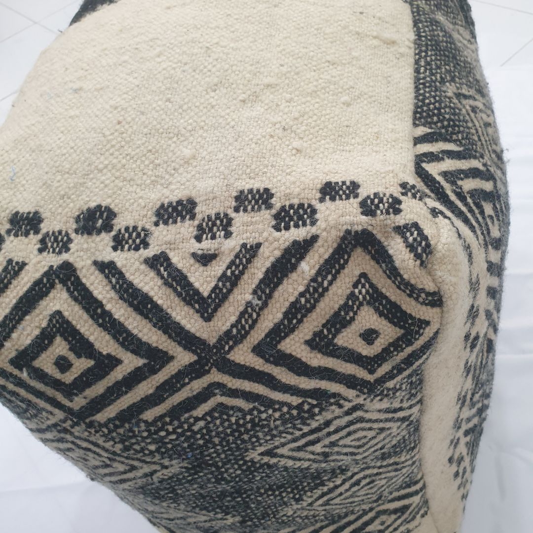 Handmade Moroccan Wool Floor Cushion – Geometric Wool Pouf | 24"x24"x16" inch - OunizZ