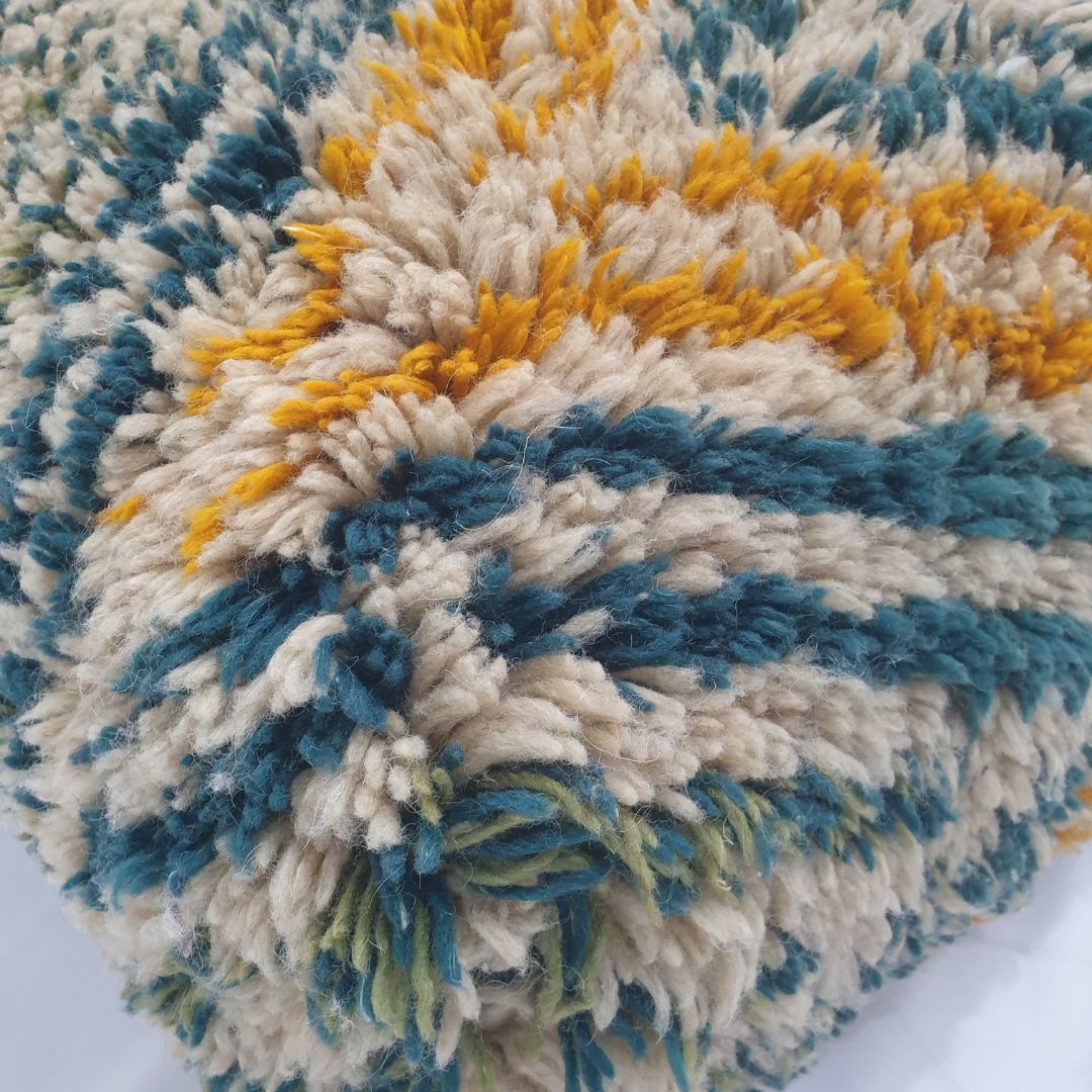 Handmade Moroccan Wool Floor Cushion – Geometric Zigzag Pouf 24x24x8 inch | 60x60x20 cm - OunizZ