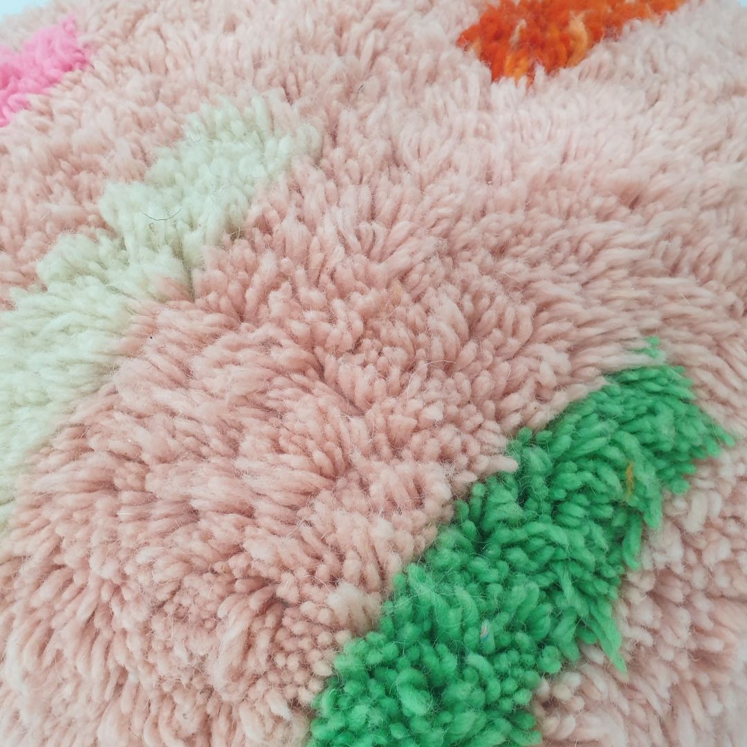 Handmade Moroccan Wool Floor Cushion – Pink Plush Pouf 24x24x8 inch | 60x60x20 cm - OunizZ