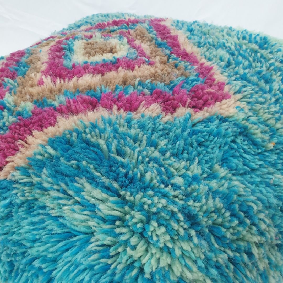 Handmade Moroccan Wool Floor Cushion – Turquoise Diamond Pouf 24x24x8 inch | 60x60x20 cm - OunizZ