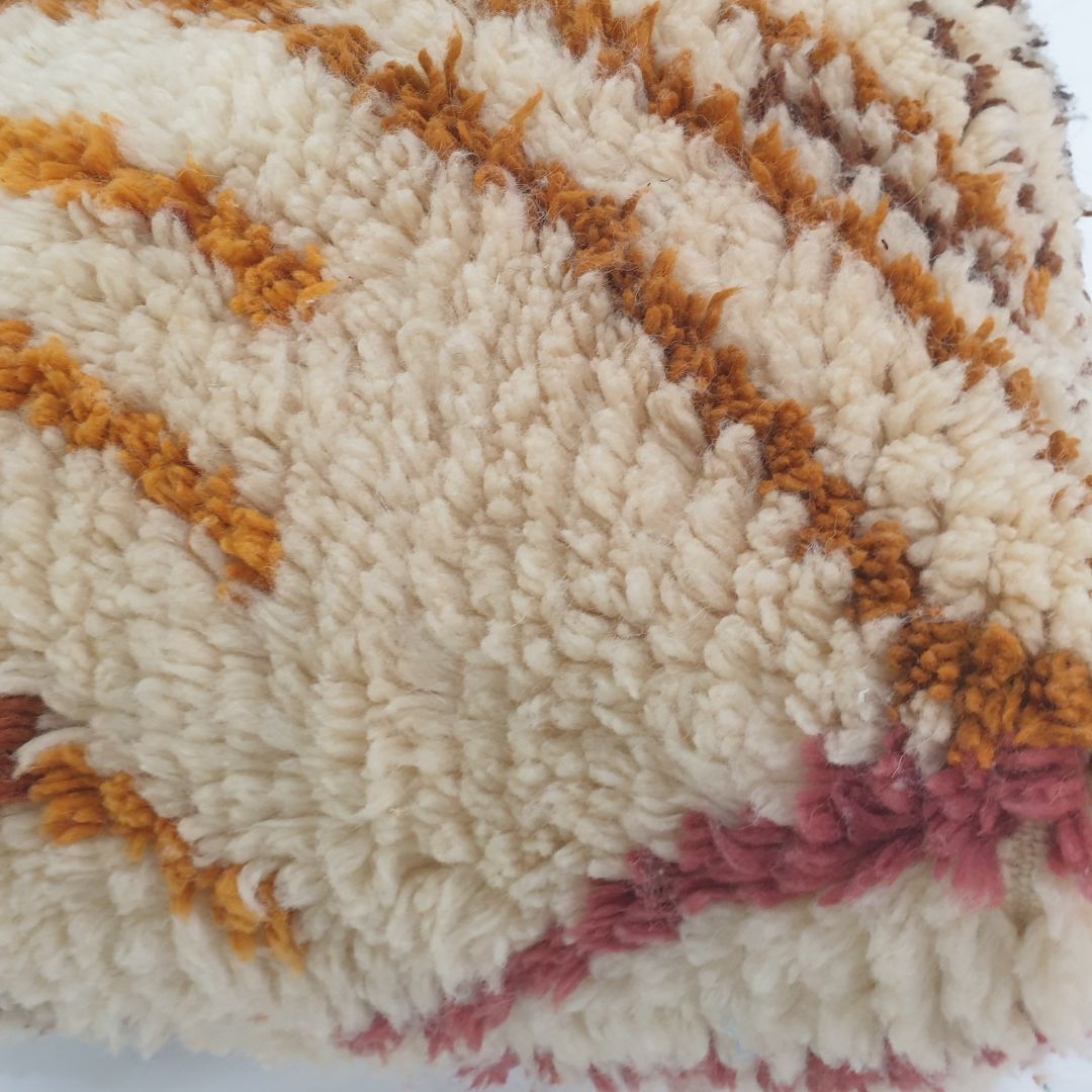 Hygge Handmade Moroccan Pouf – Neutral Striped Floor Cushion 24x24x8 inch | 60x60x20 cm - OunizZ