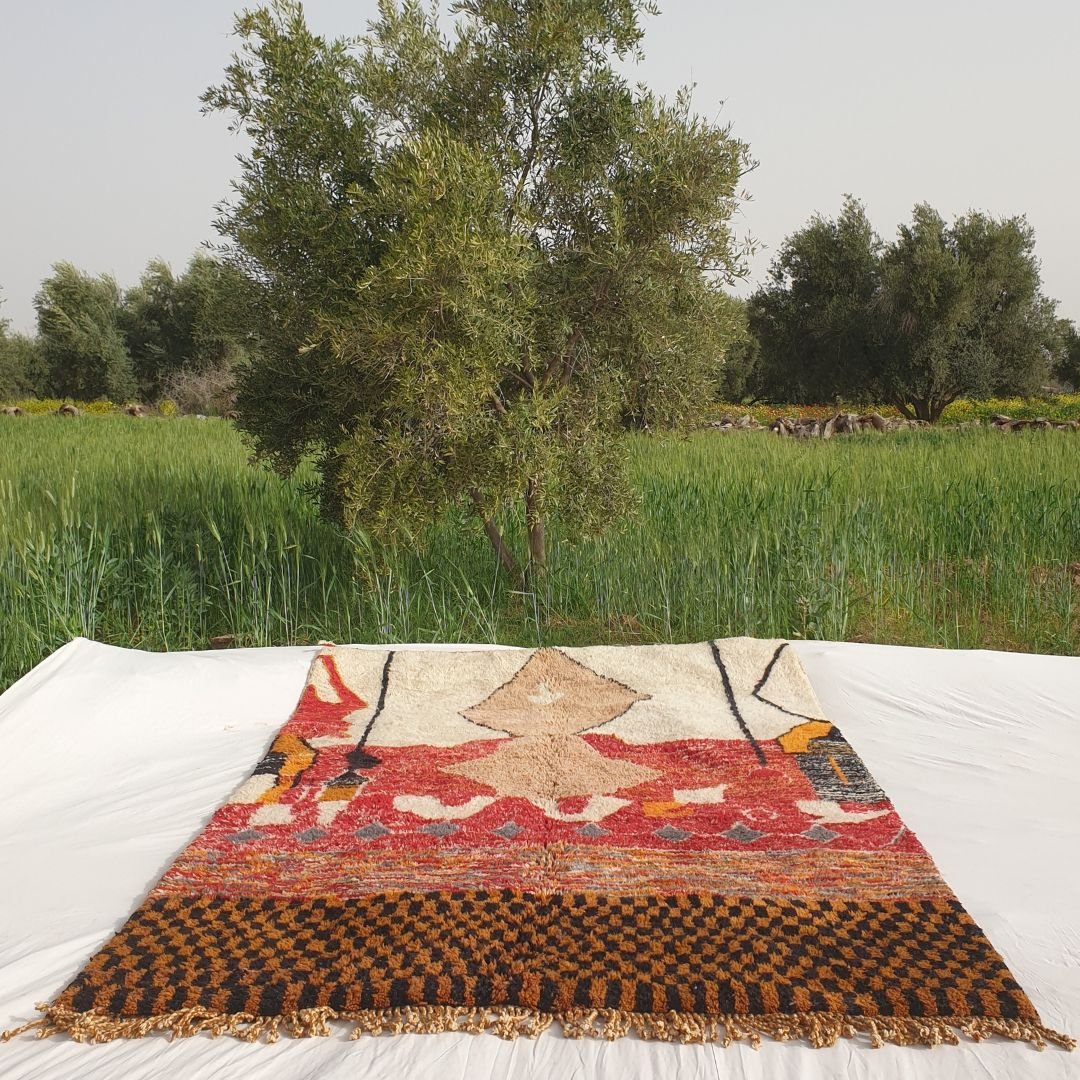 Ilan - Red 6x9 Moroccan Rug Beni Mrirt Luxurious Ultra Soft & Thick | Berber Handmade Wool Carpet | 6'72x9'84 Ft | 205x300 cm - OunizZ