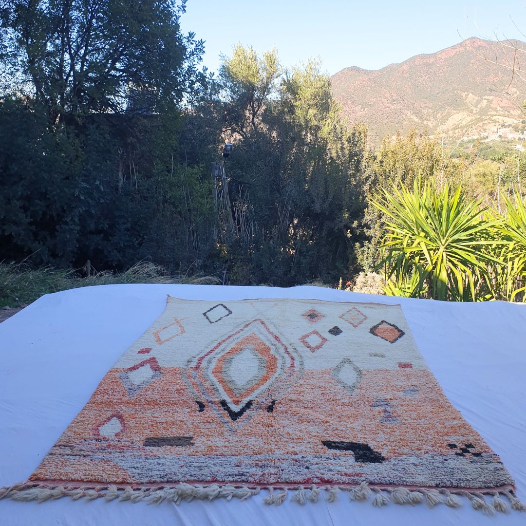 Katera - Beige & Orange 6x9 Berber Boujad Moroccan Rug | Authentic handmade Moroccan Carpet | 6'56x9'91 Ft | 200x302 cm - OunizZ