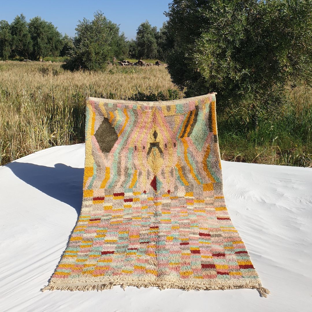 Kifala - Marokkanischer Boujad-Teppich 5x8 | Berber Bunter handgemachter Teppich | 4'85x8'20 Fuß