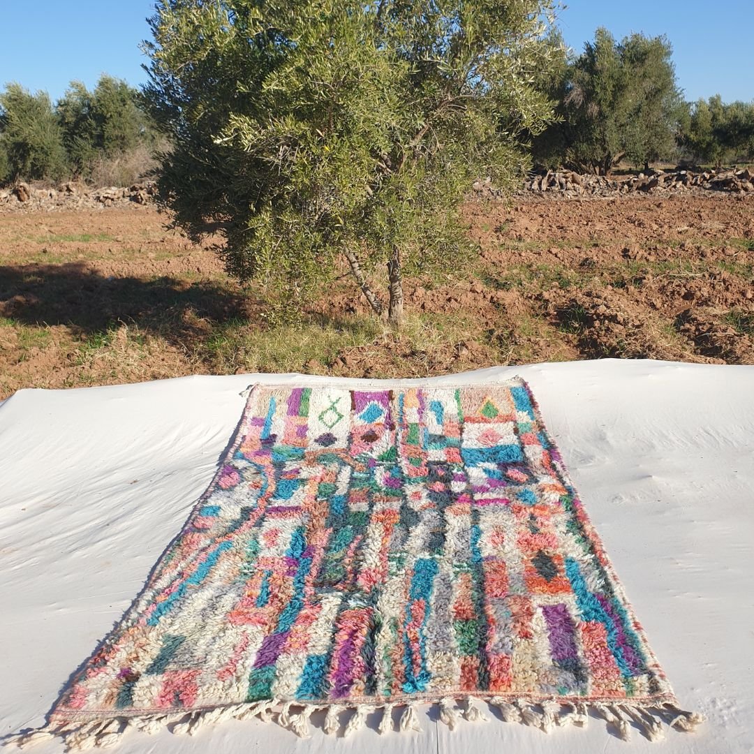Koulbi - Multicolored Boujad 5x8 Moroccan Rug | Authentic Berber Living room & Bedroom Rug | 5'05x8'17 Ft | 154x249 cm - OunizZ