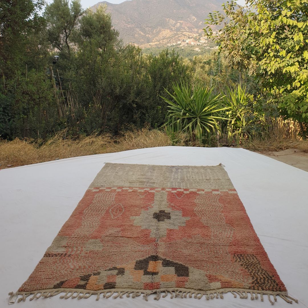 Laksa - Boujad Vintage 6x9 Red & Lavender Moroccan Rug Berber Handmade | 6'46x9'64 Ft | 197x294 cm - OunizZ