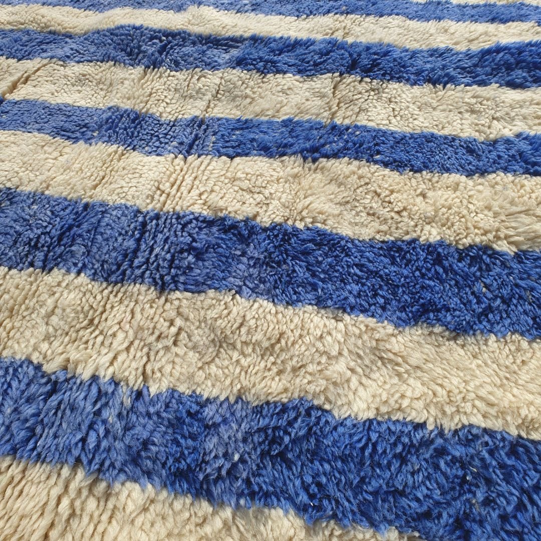 Lasraya | Luxury Blue and White Striped Area Rug 9x11 Beni Mrirt | 8'90x11'15 Ft | 271x340 cm - OunizZ