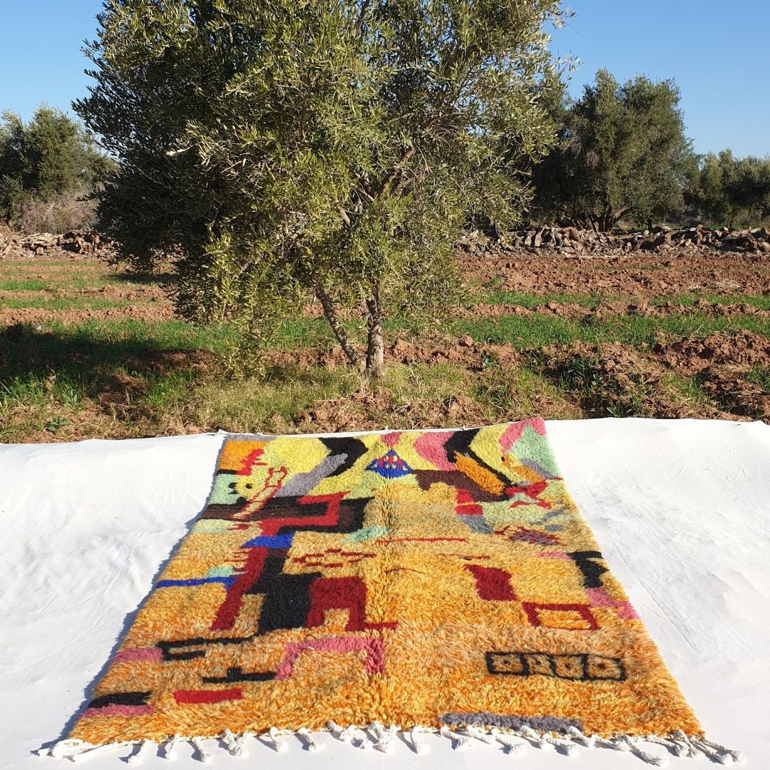 Lilaba | Orange 5x7 Moroccan Rug Authentic Soft Beni Ourain | 4'92x7'74 Ft | 150x2236 cm - OunizZ