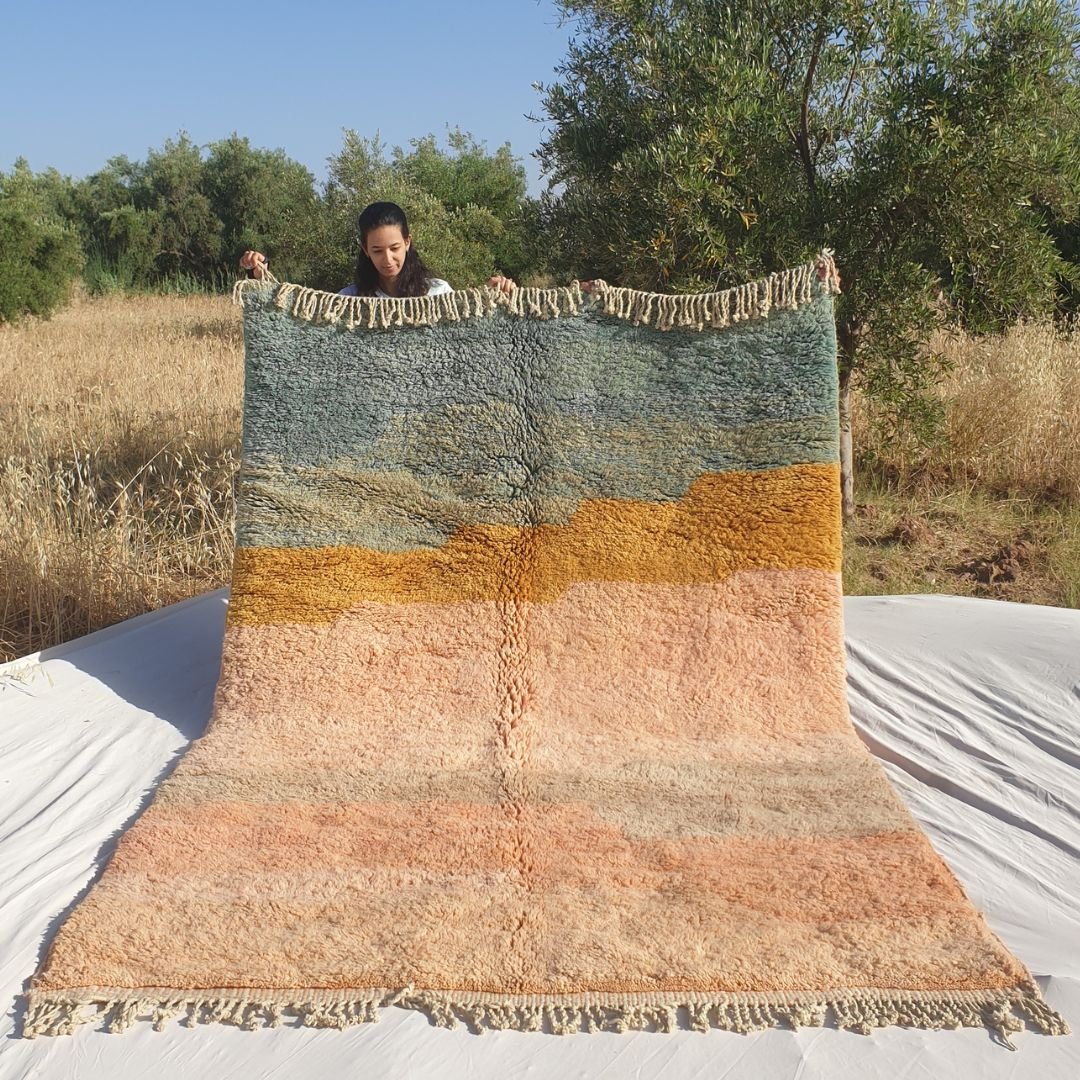 Salmon Teal 6x10 Luxury Moroccan Rug – Handwoven Wool Carpet – OunizZ