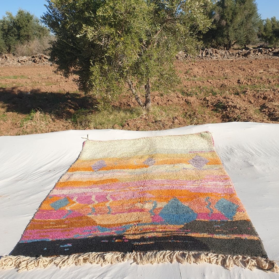 Mlahra - Multicolored Boujad 5x8 Moroccan Rug | Authentic Berber Living room & Bedroom Rug | 5'81x8' Ft | 177x244 cm - OunizZ