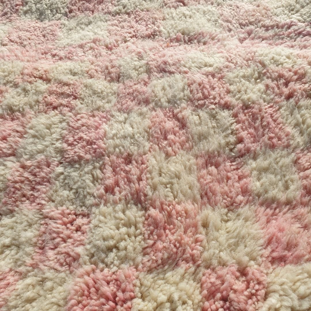 Mouassine | Checkered Pink Moroccan Rug 6x9 Beni Ourain Ultra Soft | Authentic Berber wool Beni Rug | 6'92x9'65 Ft | 211x294 cm - OunizZ
