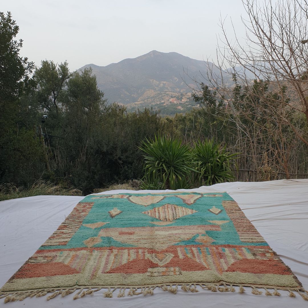 Saboul | Oversized Turquois Moroccan Rug 9x12 | Authentic Handmade Boujad Berber Living room Rug | 9'81x12'30 Ft | 299x375 cm - OunizZ