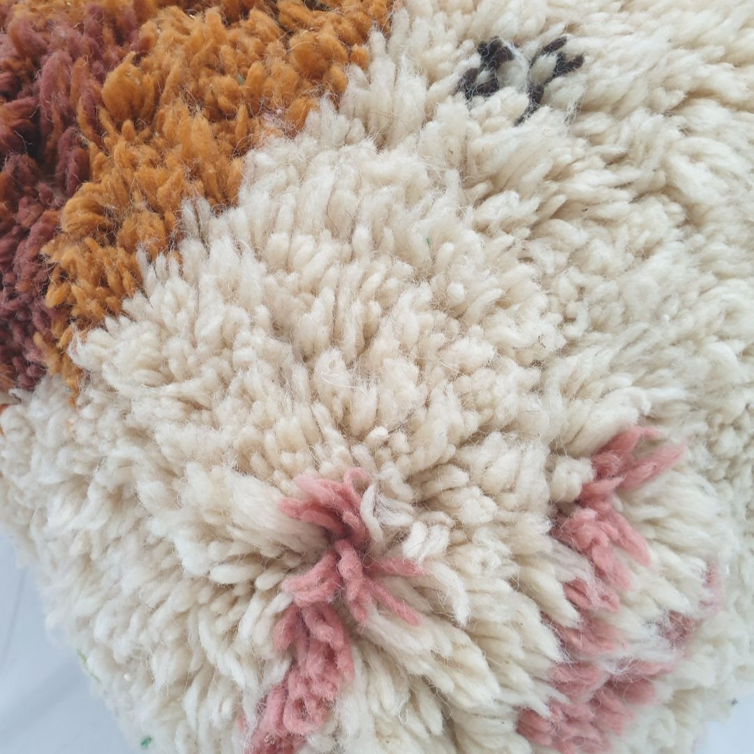 Soft Handwoven Moroccan Pouf – Mustard Pink Geometric Floor Cushion 24x24x8 inch | 60x60x20 cm - OunizZ