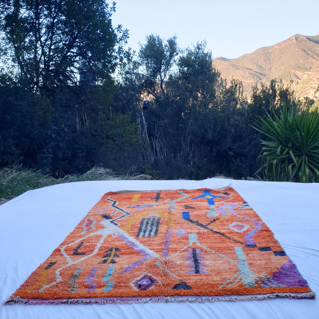 Solema - Orange Moroccan Rug 5x8 Berber Boujad | Handwoven Bohemian Area Rug with Geometric Patterns | 5'21x8'60 Ft | 159x262 cm - OunizZ