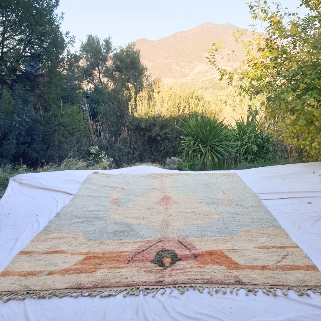 Souisda | Large Sky Blue & Beige Moroccan Rug 9x12 Vintage Berber Boujad | Authentic Handmade Living room Rug | 9'74x12'96 Ft | 297x395 cm - OunizZ