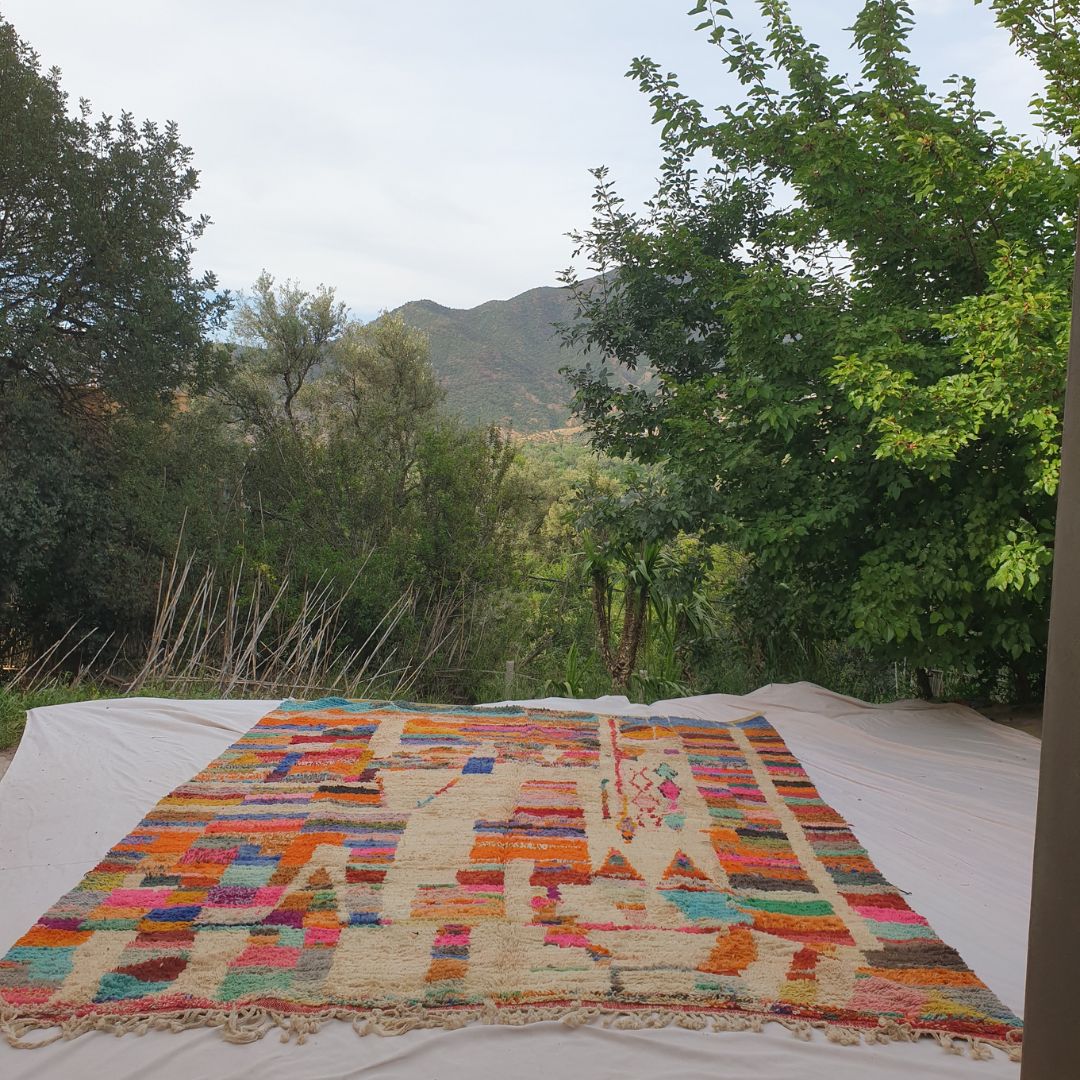 Tmaca - 10x12 Moroccan Rug - Cream Multicolor Stripe Patchwork Boujad Berber Handwoven Wool Carpet | 10'2"×12'5" Ft | 311×380 cm - OunizZ