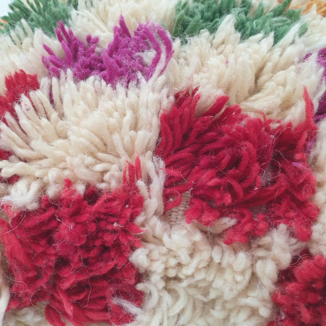 Vibrant Handwoven Beni Ourain Pouf – Colorful Patchwork Floor Cushion 24x24x8 inch | 60x60x20 cm - OunizZ