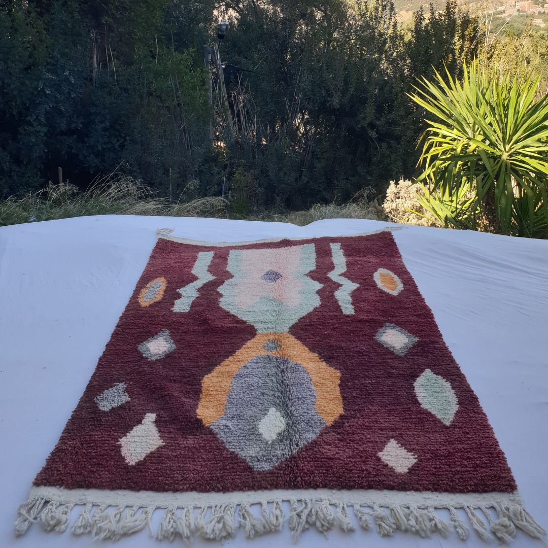 Winia - Deep Burgundy 5x8 Moroccan Rug Boujad | Handwoven Bohemian Area Rug with Geometric Patterns | 5'08x8' Ft | 155x243 cm - OunizZ