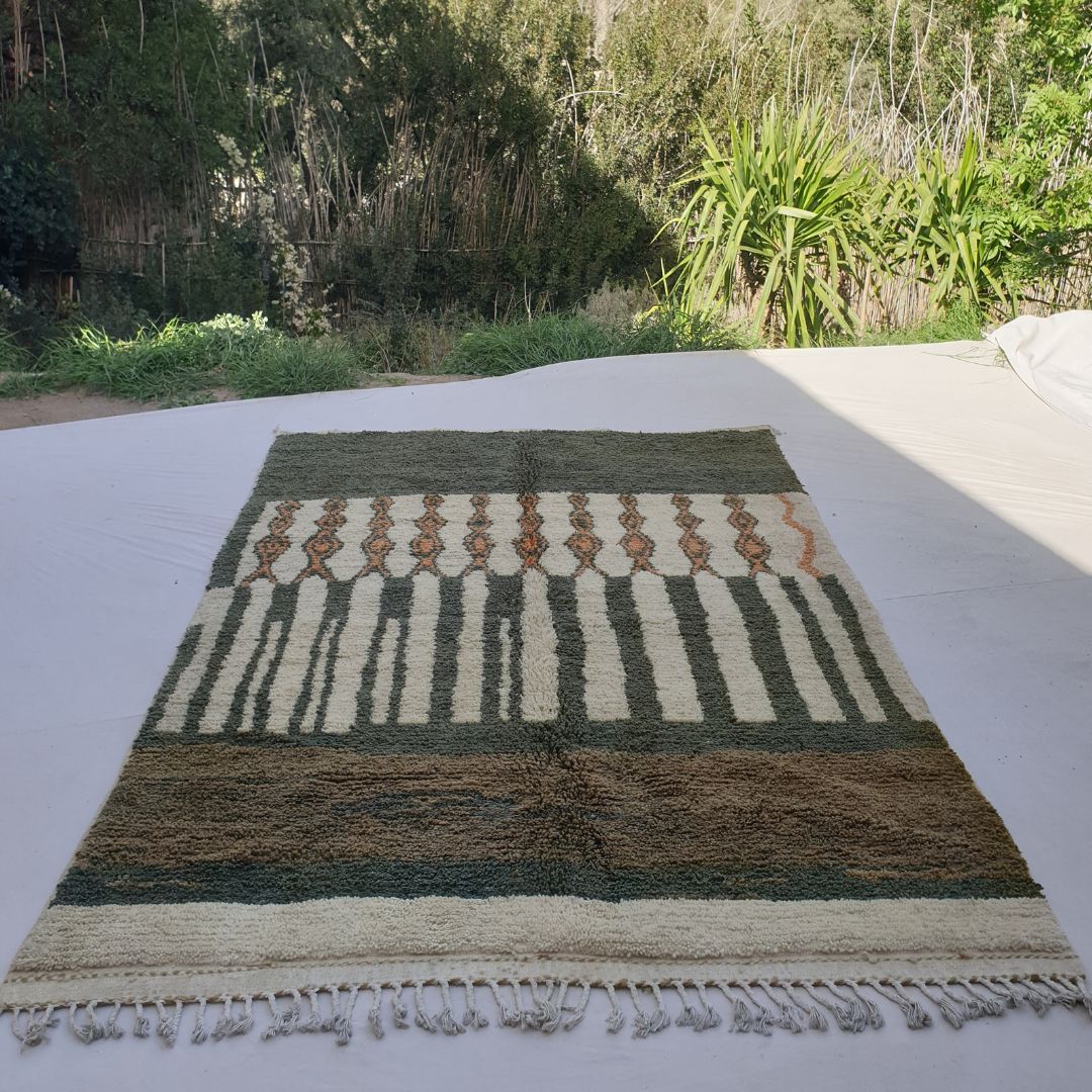 Zaita | Olive Green Moroccan Rug 6x9 Beni Ourain Ultra Soft | Handmade Berber Wool Carpet | 6'50x9'64 Ft | 198x294 cm - OunizZ