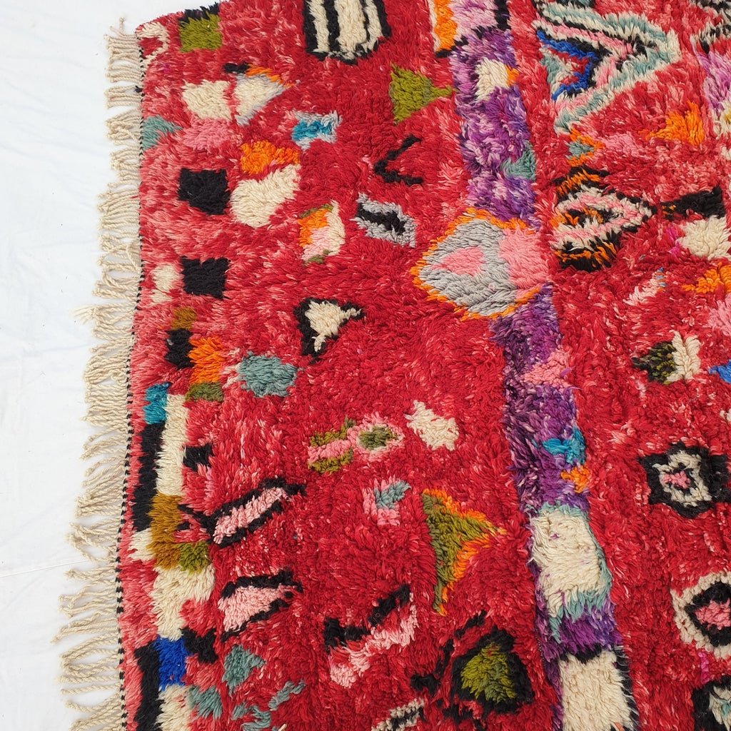 BENI OUARAIN RUG Soft & Thick Red Orange Living Room Carpet | Moroccan High Pile Area Rug Berber Authentic Wool | 9'6x6'6 Ft | 3x2 m | Laysa - OunizZ