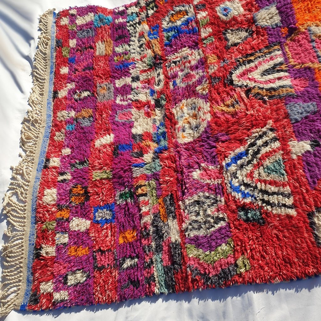 BENI OUARAIN RUG Soft & Thick Red Orange Living Room Carpet | Moroccan High Pile Area Rug Berber Authentic Wool | 9'7x6'8 Ft | 3x2 m | Laysa - OunizZ