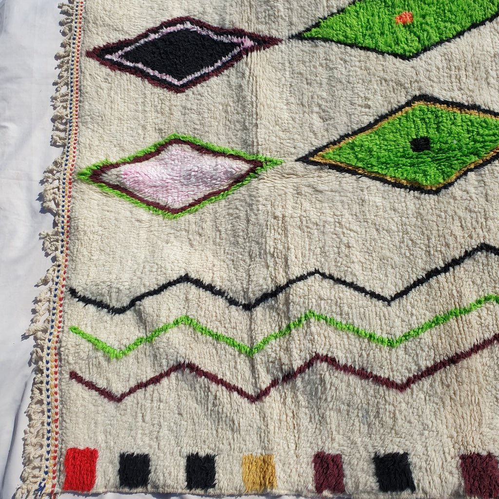 BENI OUARAIN RUG White Living Room Carpet | Moroccan High Pile Area Rug Berber Authentic Wool | 9'8x6'7 Ft | 3x2 m | Tissa - OunizZ