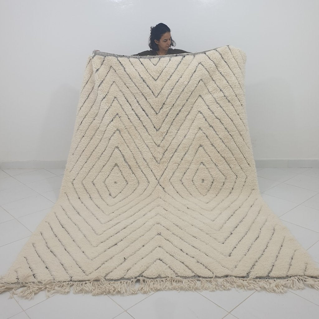 Customized JBEN | 10x7 Ft | Moroccan Beni Ourain Rug | 100% wool handmade - OunizZ