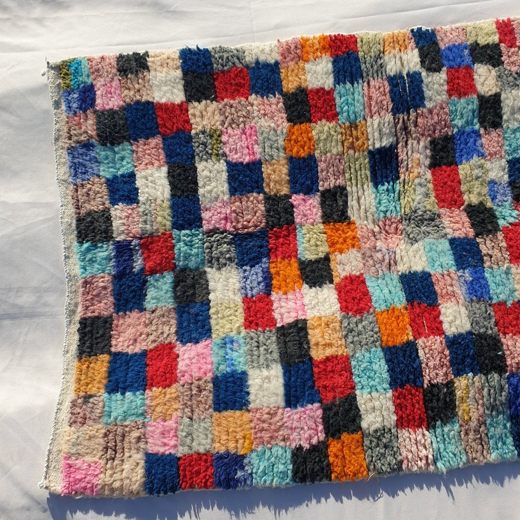 Dama - BENI OUARAIN Moroccan checkered Rug for Bedroom | Moroccan High Pile Area Rug Berber Authentic Wool | 5x3'3 Ft | 151x100 cm - OunizZ