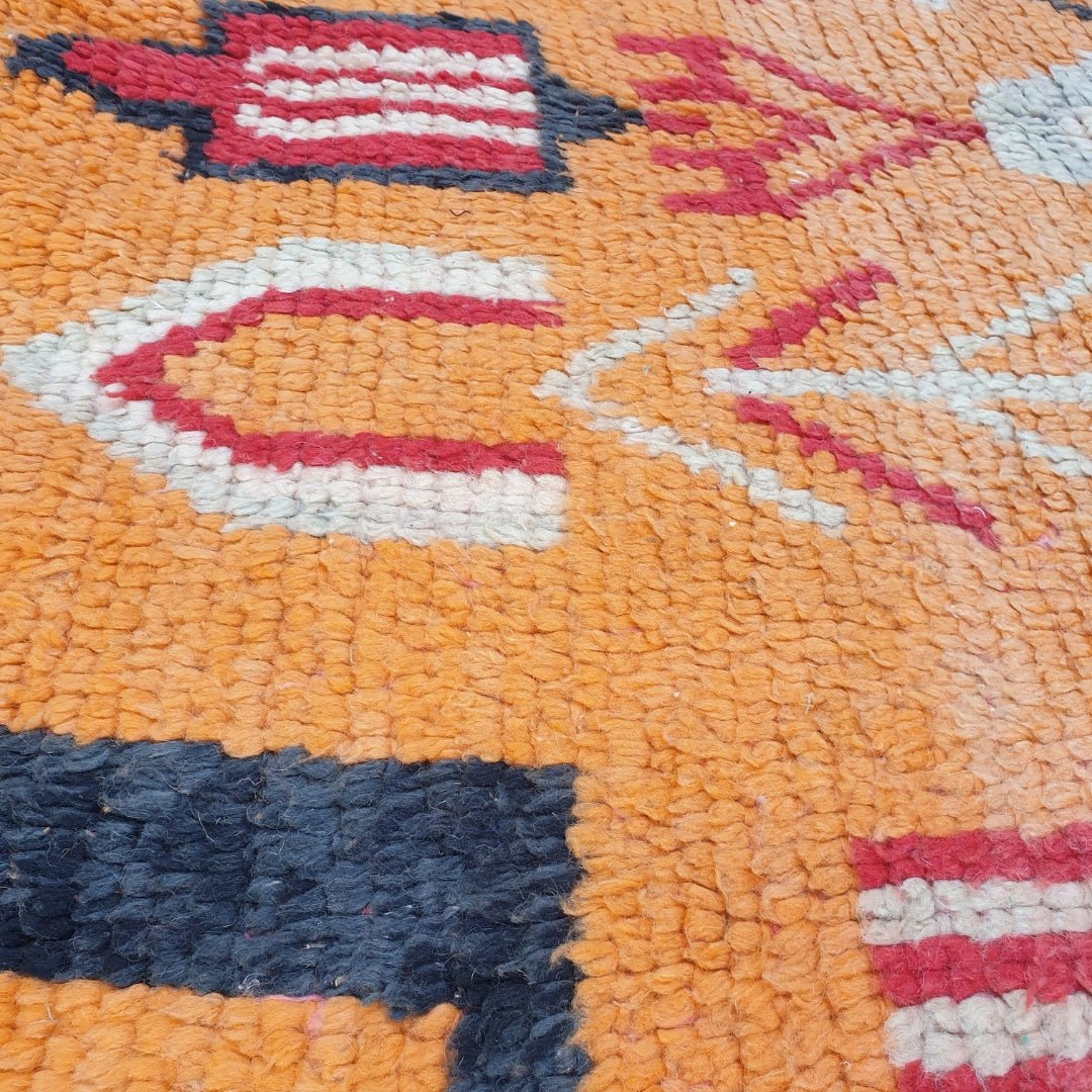 Lamuna - Moroccan Rug Boujaad | Colorful Authentic Berber Handmade Bedroom Rug | 7'22x4'40 Ft | 2,20x1,34 m - OunizZ