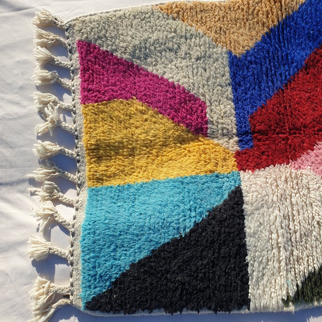 Miala - BENI OUARAIN Moroccan colorful Rug for Bedroom | Moroccan High Pile Area Rug Berber Authentic Wool | 5x3'6 Ft | 152x110 cm - OunizZ